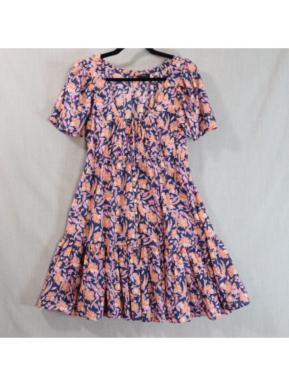J.Crew Painted Block Print Cotton Voile Beach Dress S Navy Orange Button Front - Picture 14 of 16